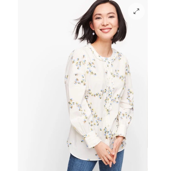 ☘️ 3/$17 Talbots Floral Long Sleeve Button Down Shirt Ruffle Detail XL - Picture 9 of 10